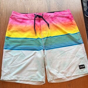 Hurley Men's Pink Yellow Blue Gradient Board Shorts